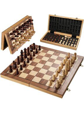 17-Inch Foldable Wooden Chess Set - Portable Magnetic Game for Adults & Kids
